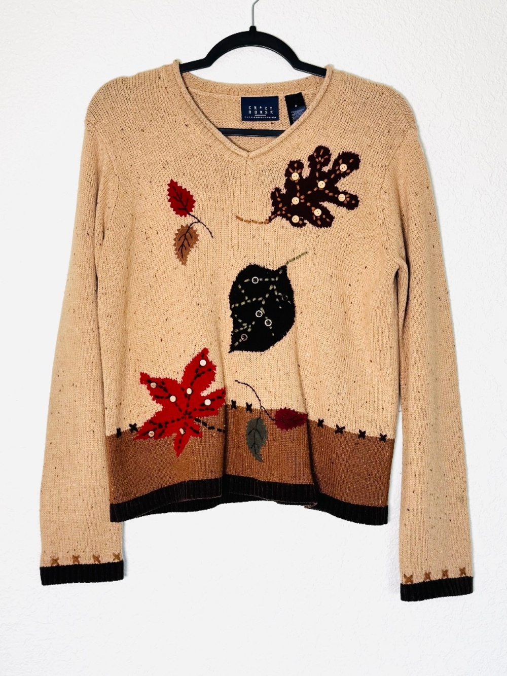 Vintage Crazy Horse Sweater M Fall Leaves Silk Angora Blend Autumn Leaf Festive